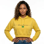 Moletom Cropped Feminino Peluciado Capuz Estampa Brasileira