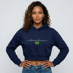 Moletom Cropped Feminino Peluciado Capuz Estampa Brasileira