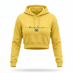 Moletom Cropped Feminino Peluciado Capuz Estampa Brasileira
