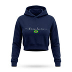 Moletom Cropped Feminino Peluciado Capuz Estampa Brasileira