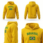 Vista traseira moletom infantil unissex brasil bandeira flanelado amarelo azul preto — Copa 2026 VAI DAR BRASIL