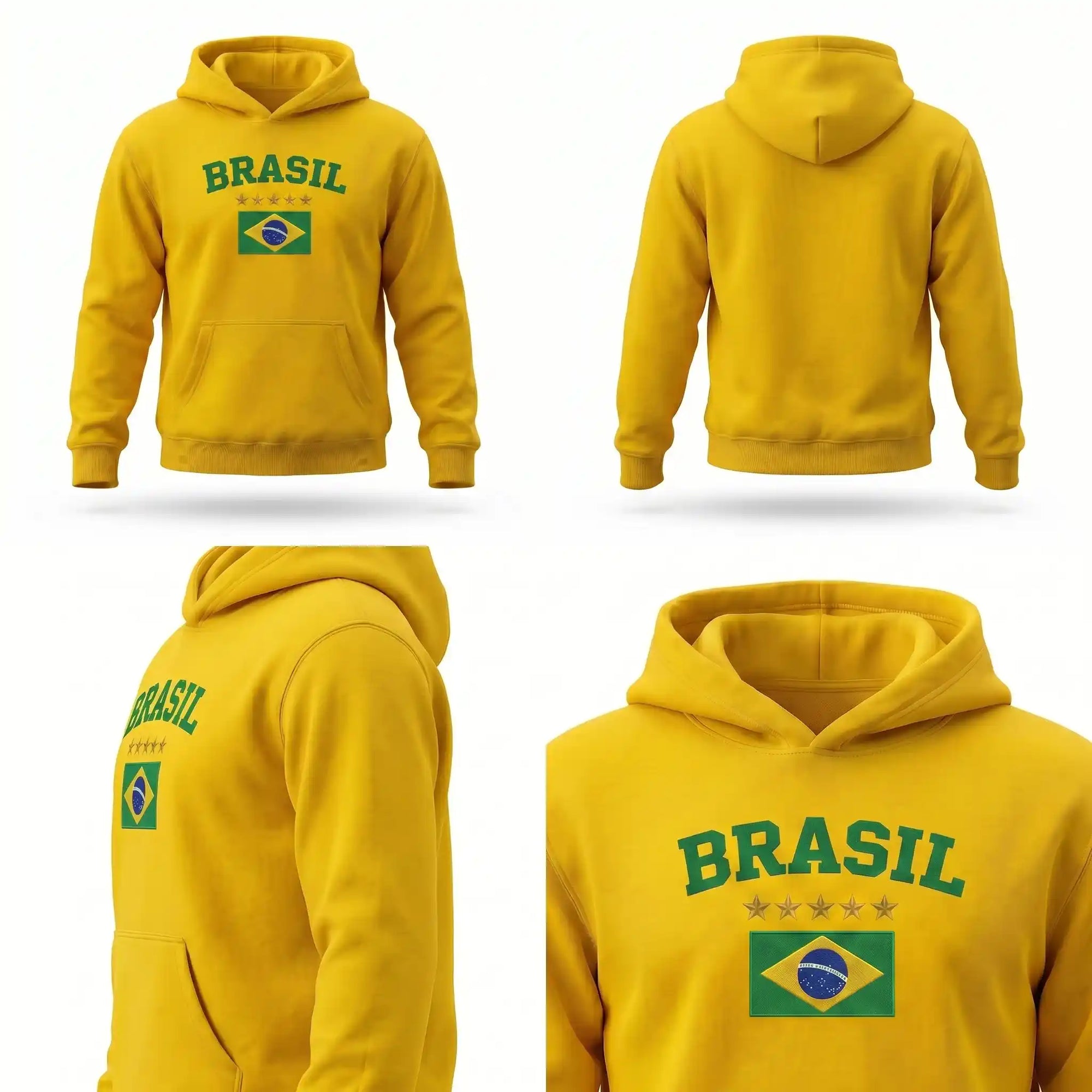 Vista traseira moletom infantil unissex brasil bandeira flanelado amarelo azul preto — Copa 2026 VAI DAR BRASIL
