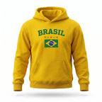 Moletom infantil unissex brasil bandeira amarelo  flanelado — vista frontal — VAI DAR BRASIL Copa 2026