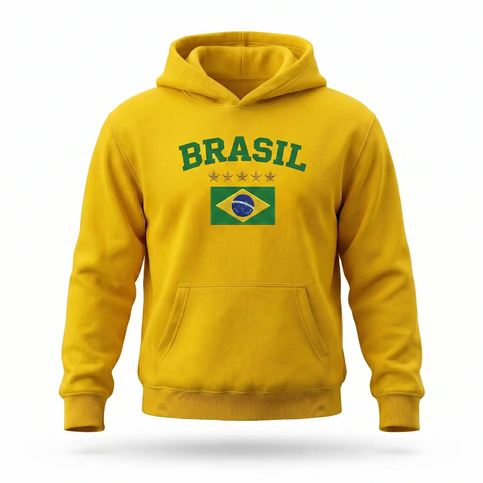 Moletom infantil unissex brasil bandeira amarelo  flanelado — vista frontal — VAI DAR BRASIL Copa 2026