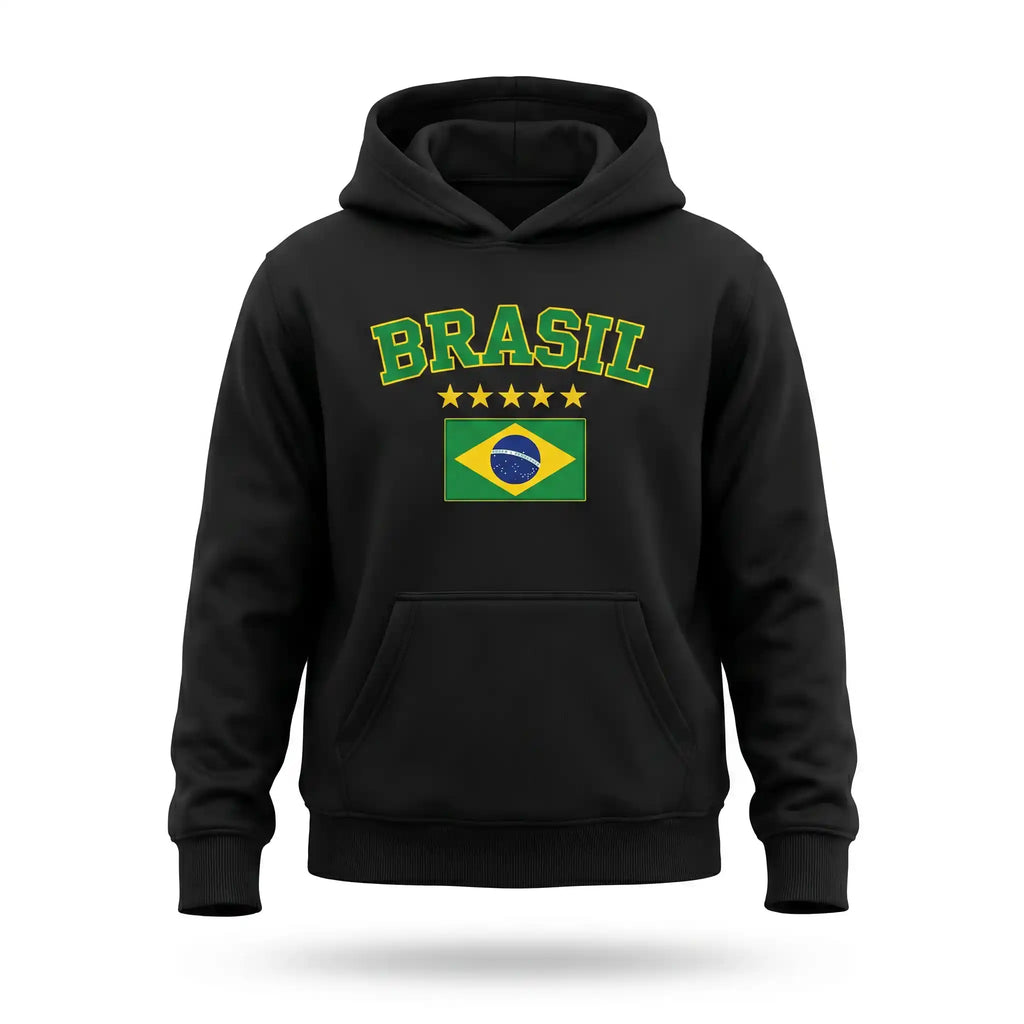Moletom infantil unissex brasil bandeira  preto flanelado — vista frontal — VAI DAR BRASIL Copa 2026