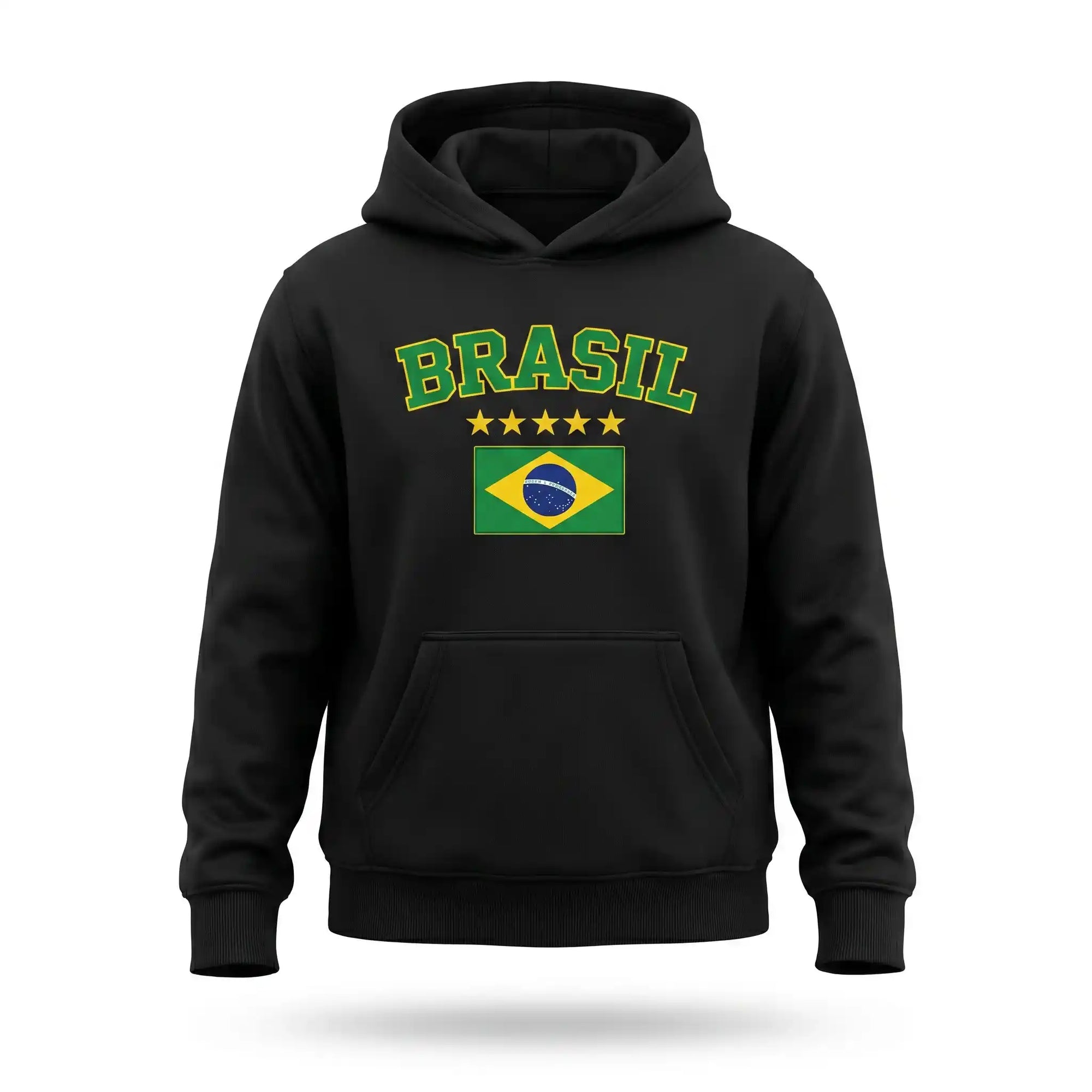 Moletom infantil unissex brasil bandeira  preto flanelado — vista frontal — VAI DAR BRASIL Copa 2026