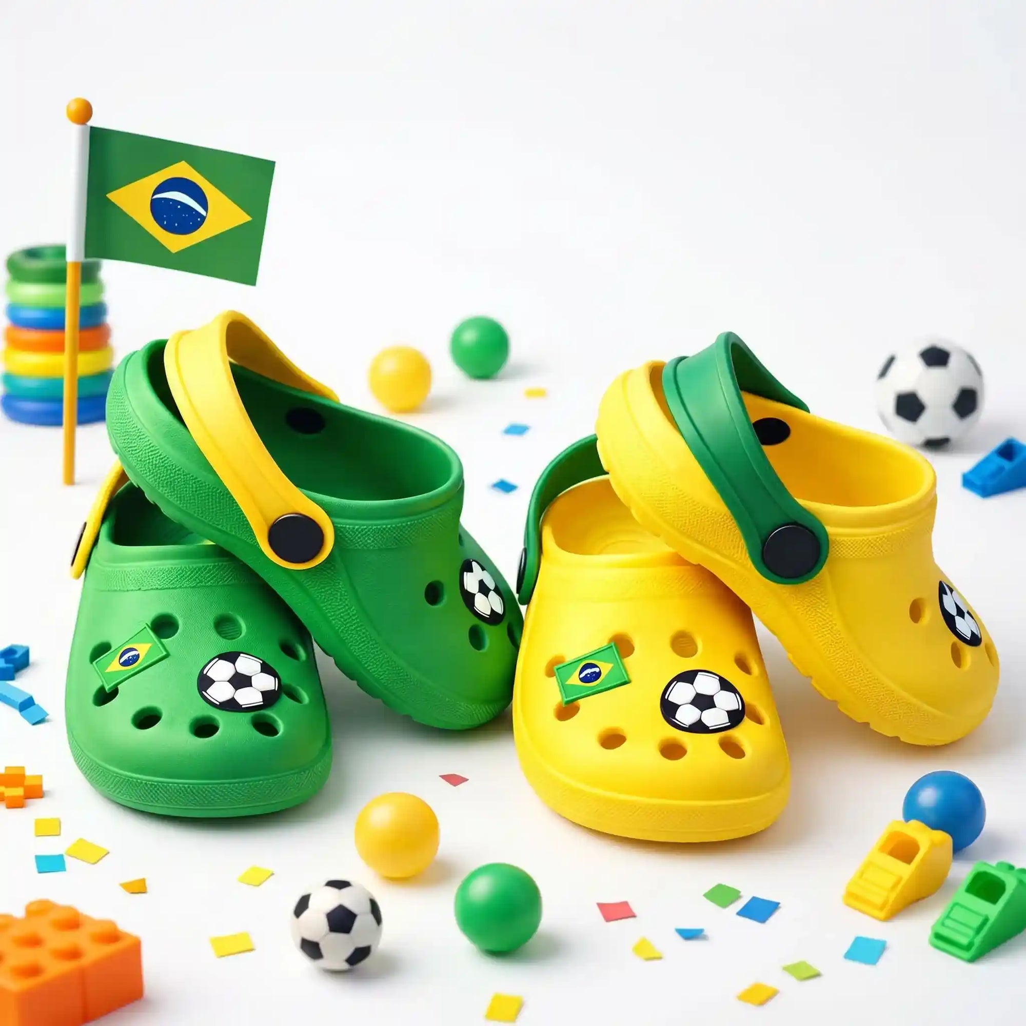 Papete infantil brasil bola futebol bandeira verde amarelo — VAI DAR BRASIL Copa 2026 calçado criança