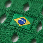 Vista logo da polo masculina slim crochê tricô vazado retrô brasil verde azul marinho — VAI DAR BRASIL Copa 2026