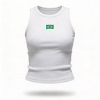 Regata brasil canelada baby look branca com bandeira estampada feminino — VAI DAR BRASIL Copa 2026