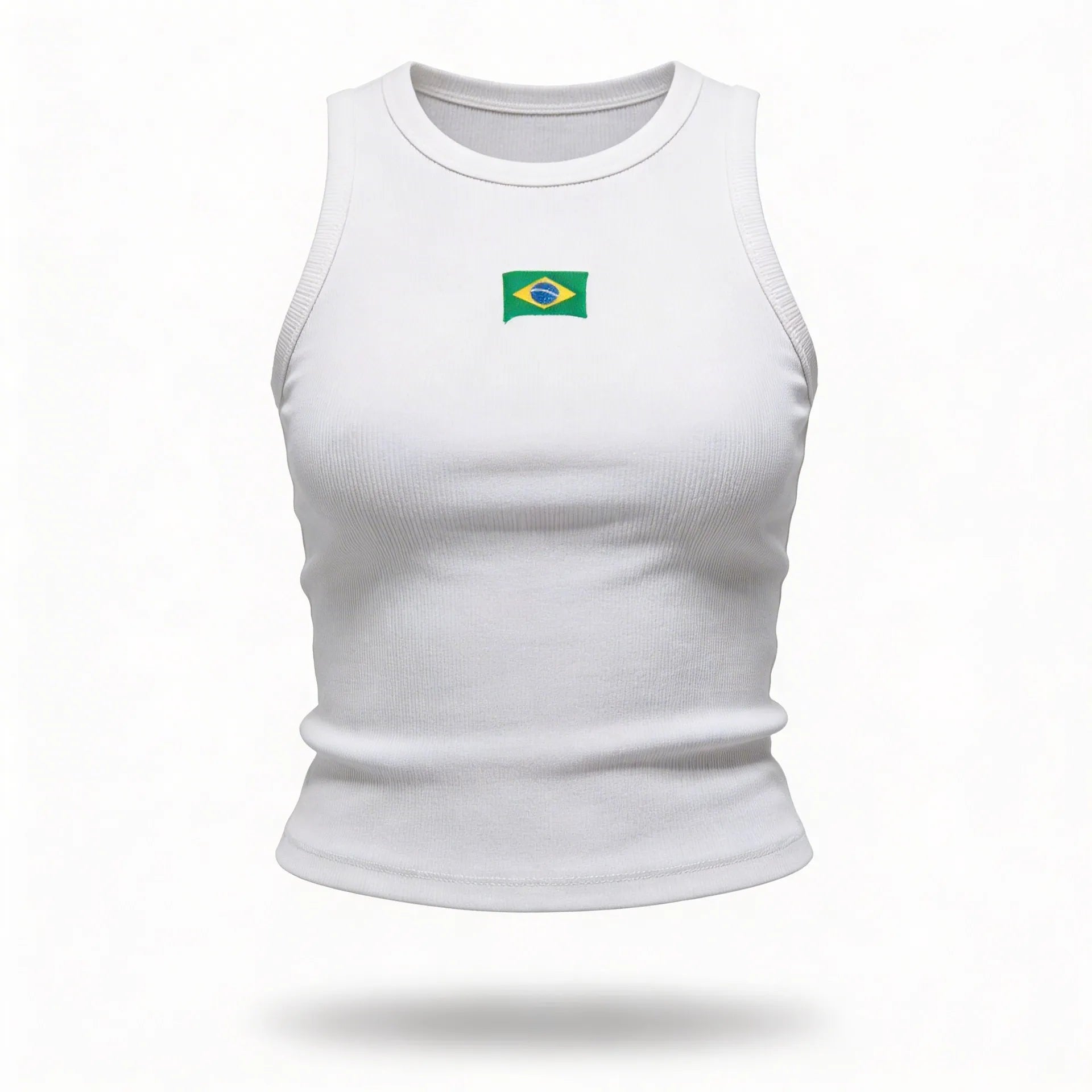 Regata brasil canelada baby look branca com bandeira estampada feminino — VAI DAR BRASIL Copa 2026