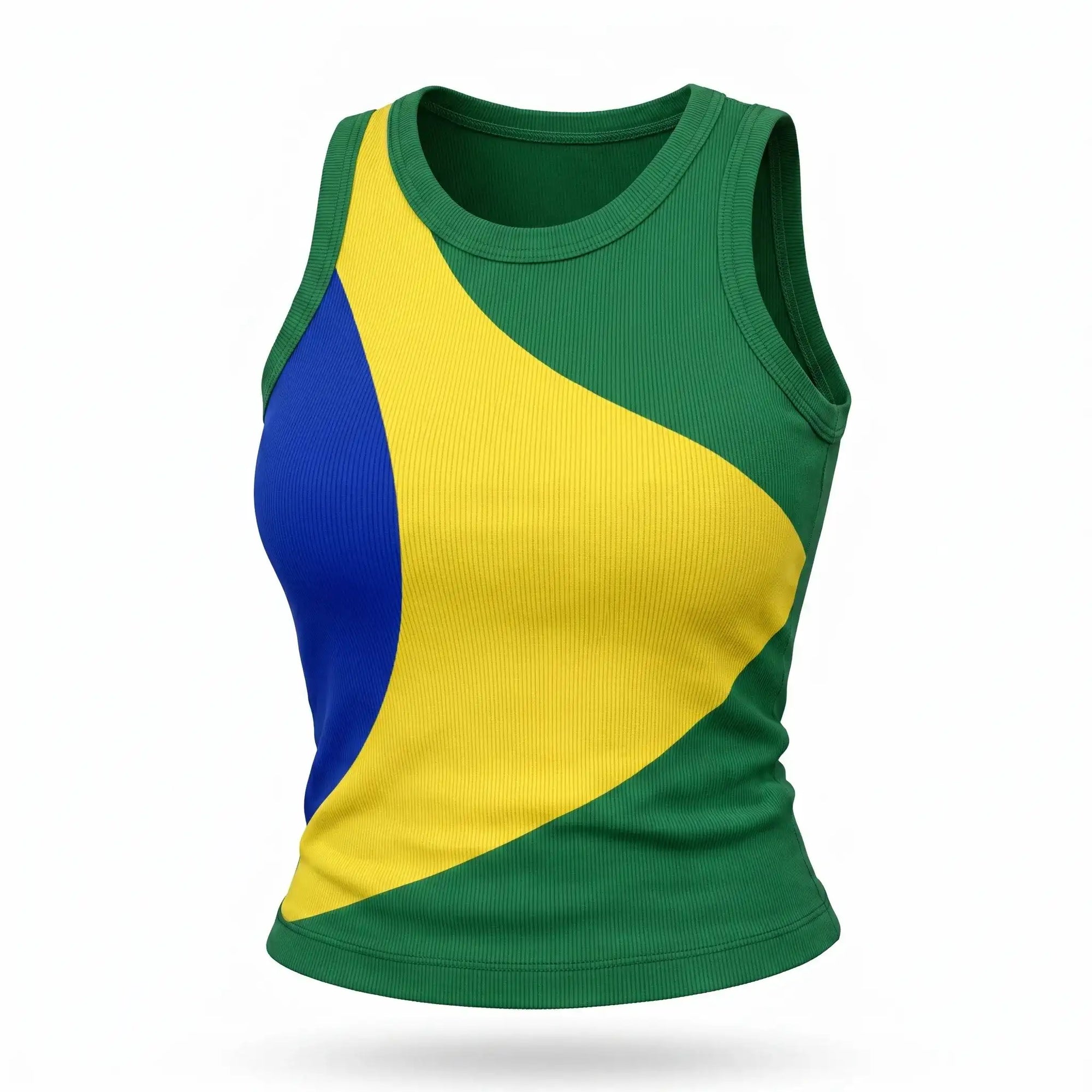 Regata feminina brasil ribana canelada slim verde bandeira estilizada — VAI DAR BRASIL Copa 2026