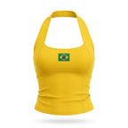 Regata halter feminina brasil efeito silicone suplex amarelo bandeira — vista frontal — VAI DAR BRASIL Copa 2026