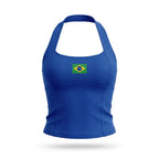 Regata halter feminina brasil efeito silicone suplex azul bandeira — vista frontal — VAI DAR BRASIL Copa 2026