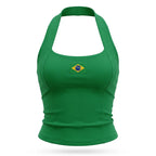 Regata halter feminina brasil efeito silicone suplex verde bandeira — vista frontal — VAI DAR BRASIL Copa 2026