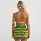 Vista traseira saia saída praia tricot brasil bordada verde feminino VAI DAR BRASIL — Copa 2026