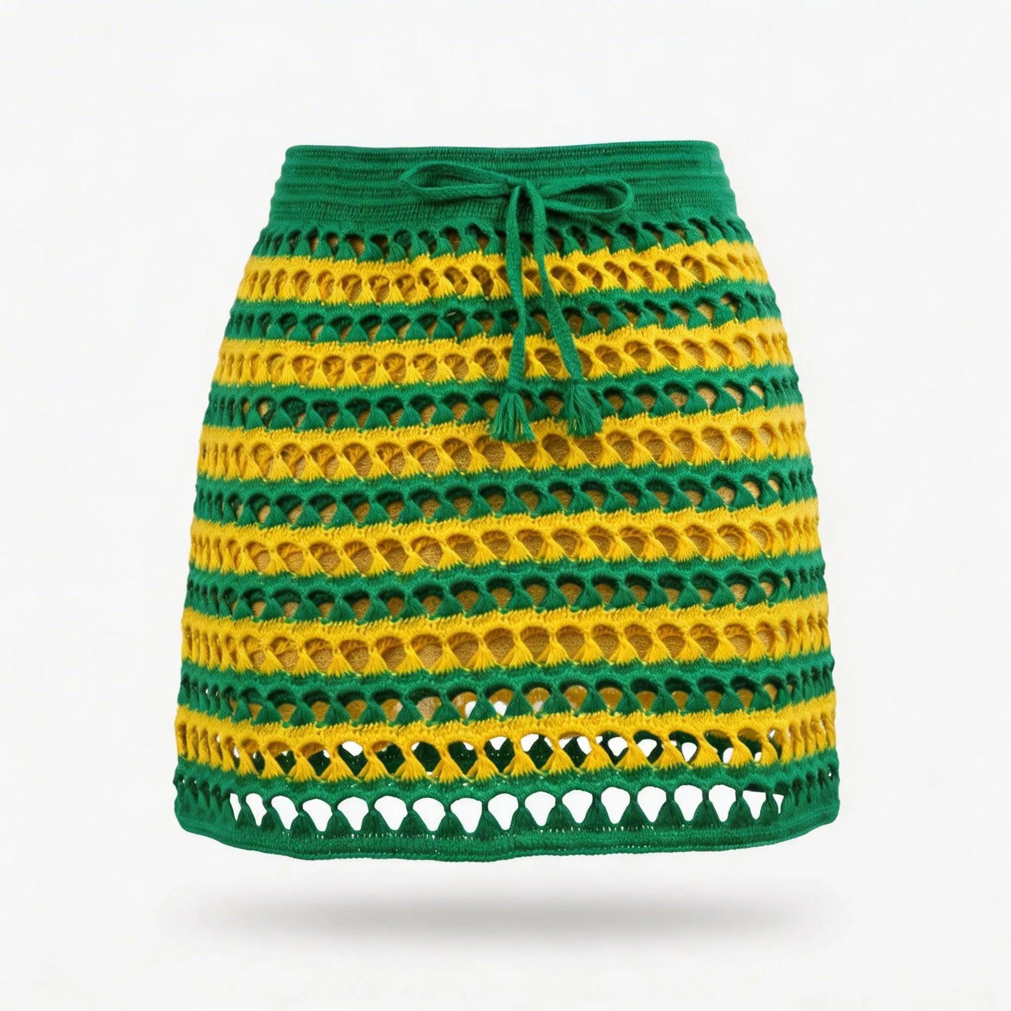 Saia saída praia tricot crochê brasil bordada verde amarelo feminino — VAI DAR BRASIL Copa 2026