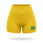 Short academia feminino brasil suplex forrado bandeira amarelo — vista frontal — VAI DAR BRASIL Copa 2026
