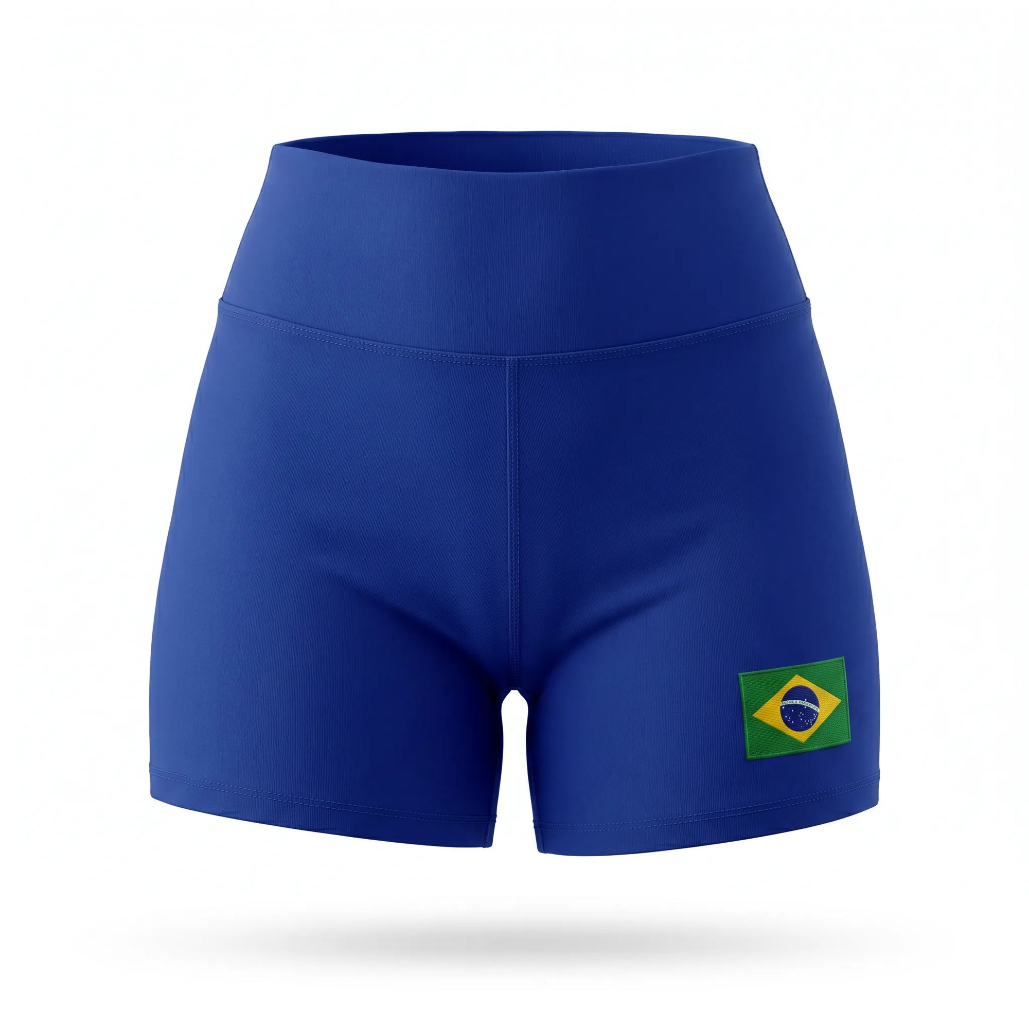 Short academia feminino brasil suplex forrado bandeira azul — vista frontal — VAI DAR BRASIL Copa 2026