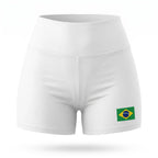 Short academia feminino brasil suplex forrado bandeira branco — vista frontal — VAI DAR BRASIL Copa 2026