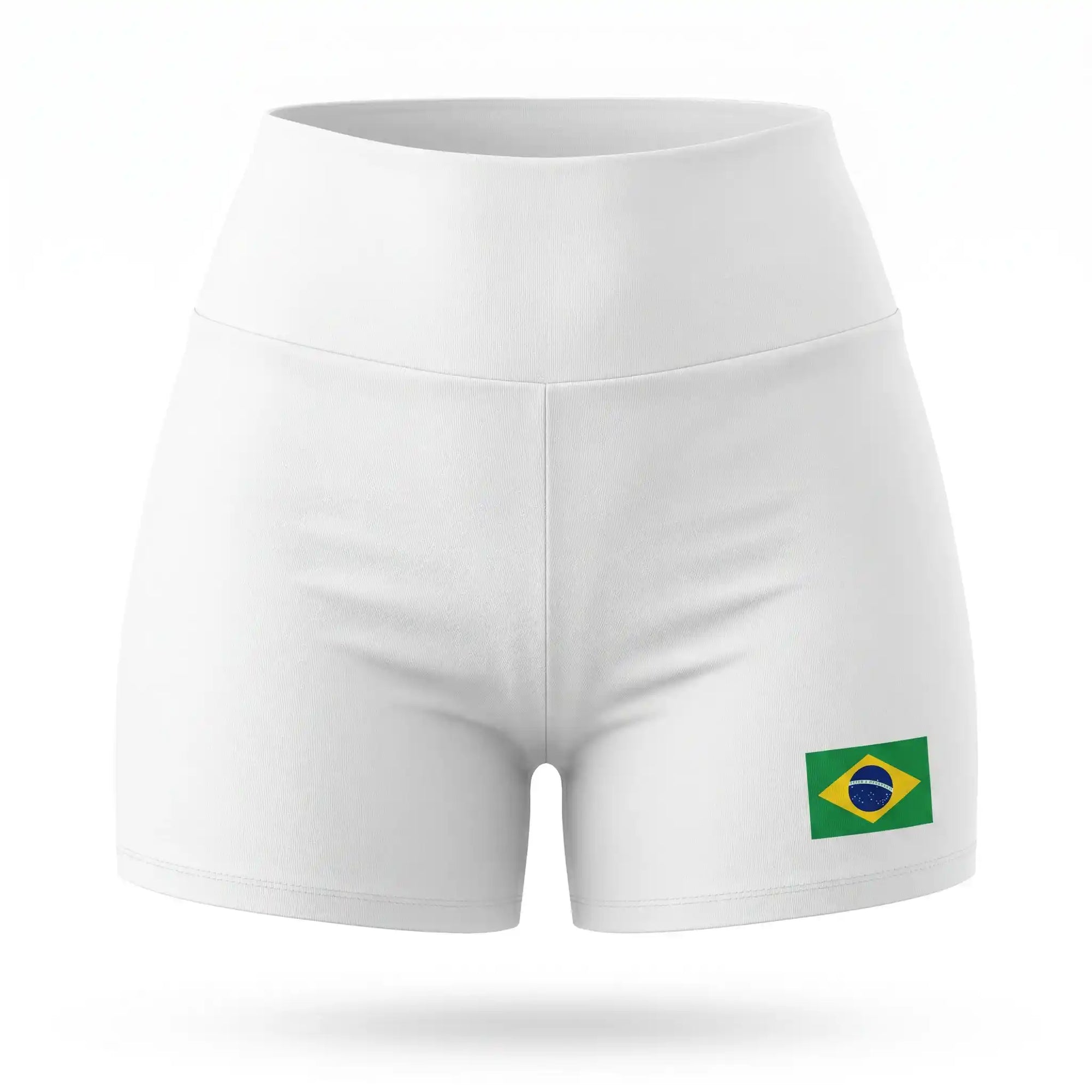 Short academia feminino brasil suplex forrado bandeira branco — vista frontal — VAI DAR BRASIL Copa 2026