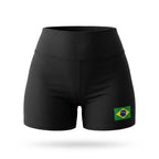 Short academia feminino brasil suplex forrado bandeira preto — vista frontal — VAI DAR BRASIL Copa 2026