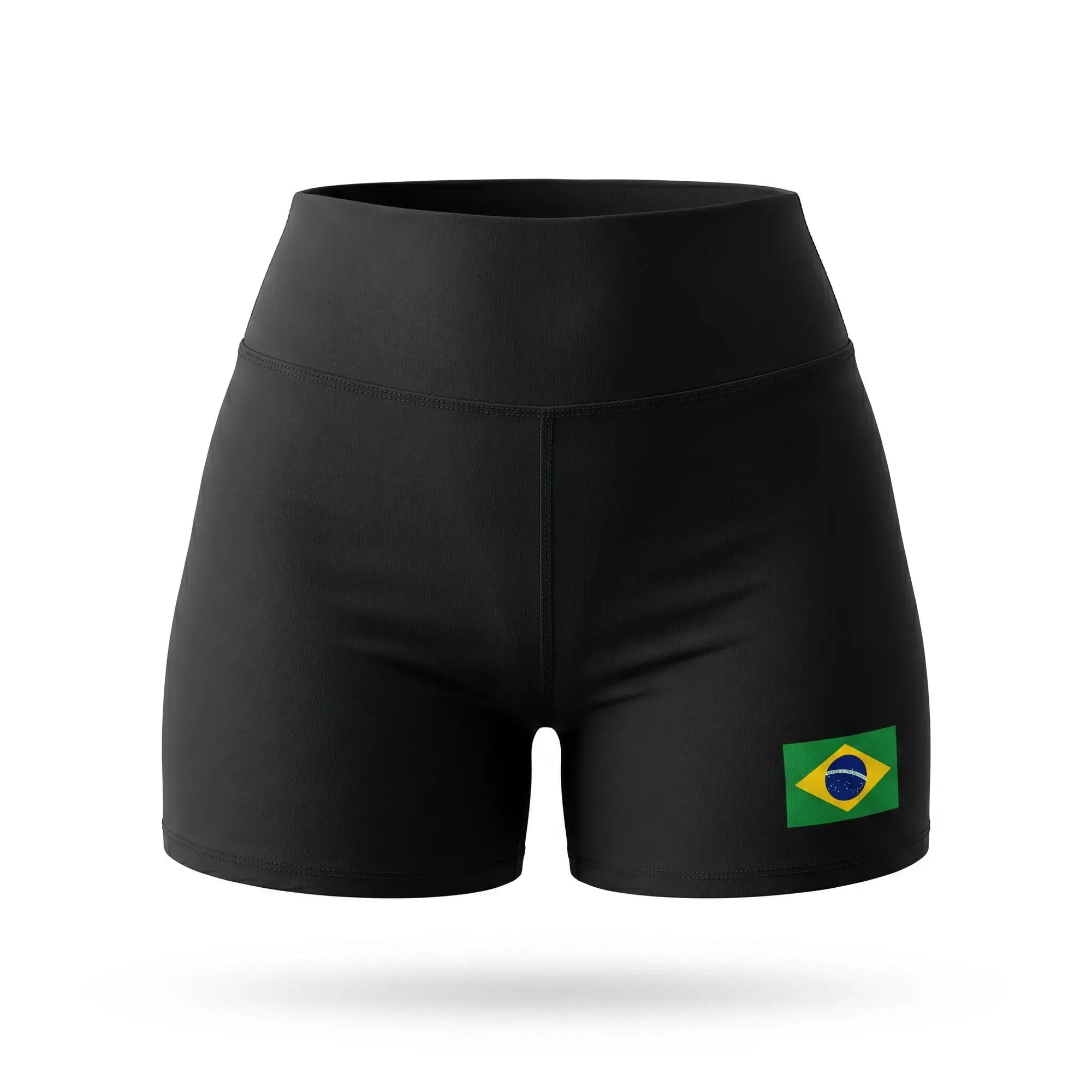 Short academia feminino brasil suplex forrado bandeira preto — vista frontal — VAI DAR BRASIL Copa 2026