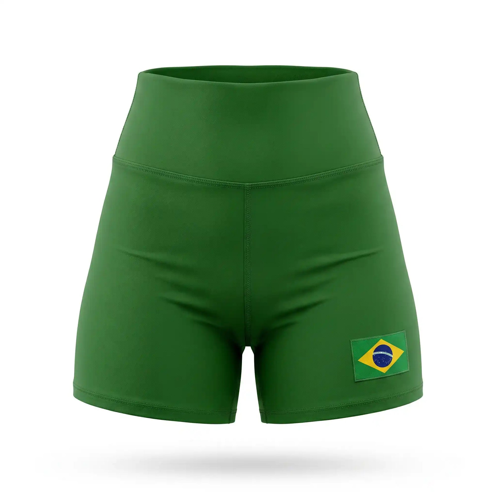 Short academia feminino brasil suplex forrado bandeira verde — vista frontal — VAI DAR BRASIL Copa 2026
