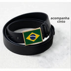 Short Alfaiataria ✦ Cintura Alta Cinto Fivela Brasil | VAI DAR BRASIL