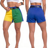 Short Alfaiataria ✦ Cintura Alta Cinto Fivela Brasil | VAI DAR BRASIL