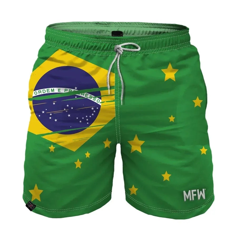Short brasil verde bandeira estilizada bolsos poliéster regular masculino — VAI DAR BRASIL Copa