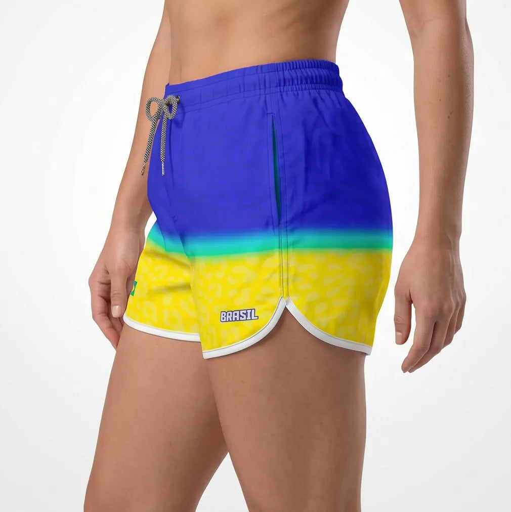 Short Curto Feminino Brasil ✦ Bandeira Slim Tactel | VAI DAR BRASIL