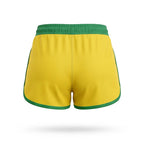 Vista traseira short feminino brasil suplex bordado branco amarelo — fit slim modelador Copa 2026 VAI DAR BRASIL