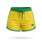 Short feminino brasil suplex bandeira bordada amarelo — vista frontal — VAI DAR BRASIL Copa 2026 modelador