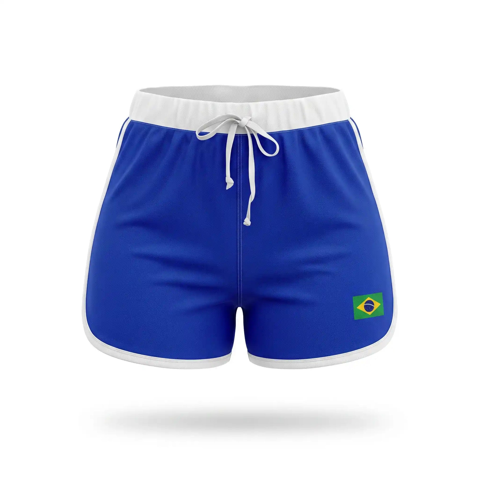 Short feminino brasil suplex bandeira bordada azul — vista frontal — VAI DAR BRASIL Copa 2026 modelador