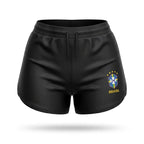 Short tactel feminino brasil brasão seleção preto — vista frontal — VAI DAR BRASIL Copa 2026 leve