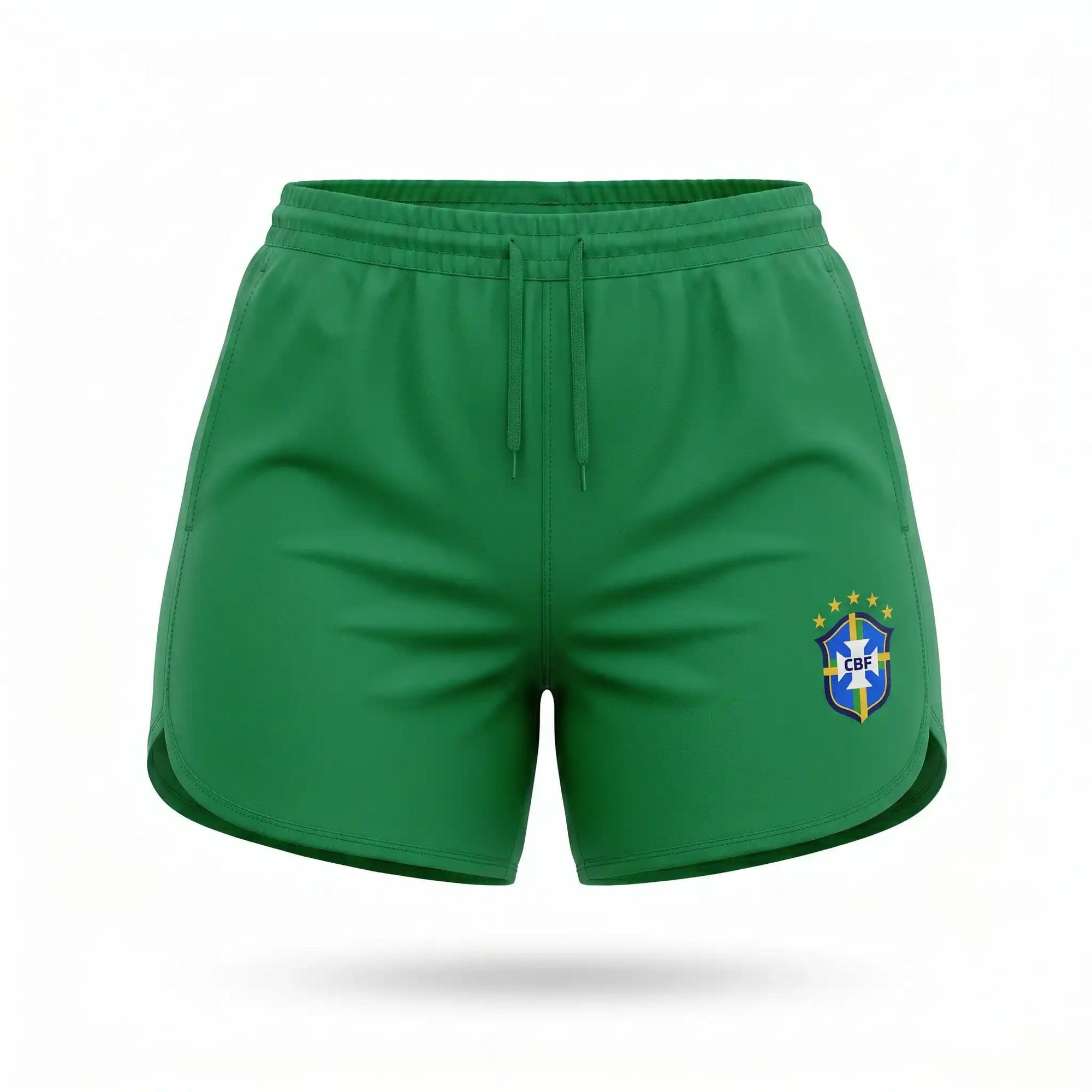 Short tactel feminino brasil brasão seleção verde — vista frontal — VAI DAR BRASIL Copa 2026 leve