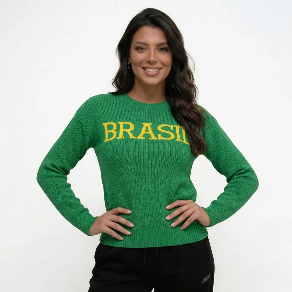 Suéter Tricot BRASIL ✦ Manga Longa Verde Copa | VAI DAR BRASIL