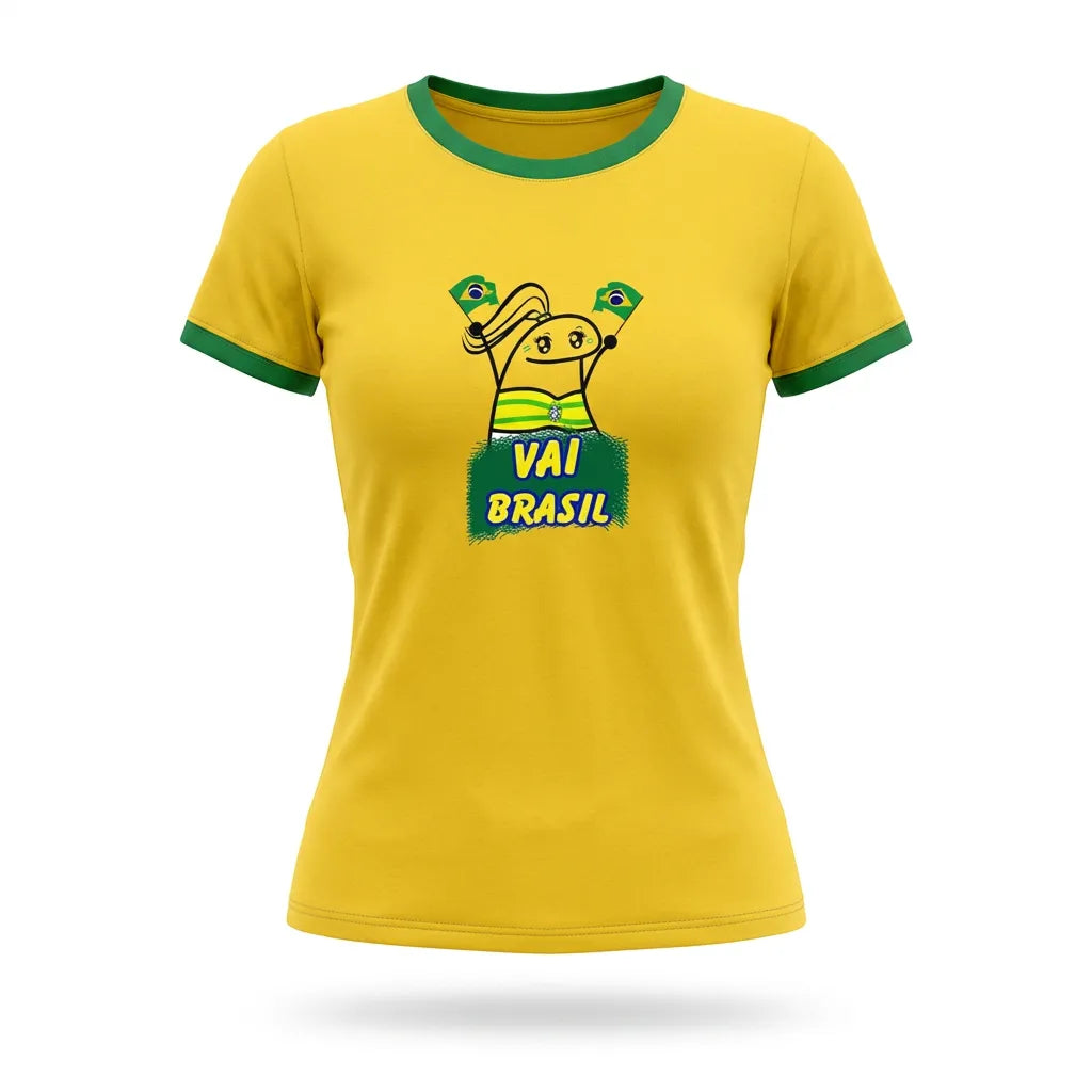 T-shirt Babylook VAI BRASIL ✦ Desenho Bandeiras Algodão | VAI DAR BRASIL