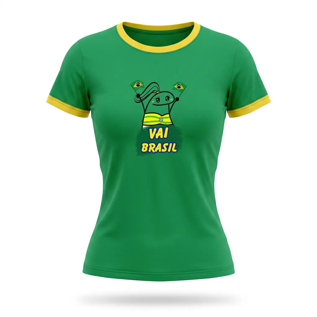 T-shirt Babylook VAI BRASIL ✦ Desenho Bandeiras Algodão | VAI DAR BRASIL