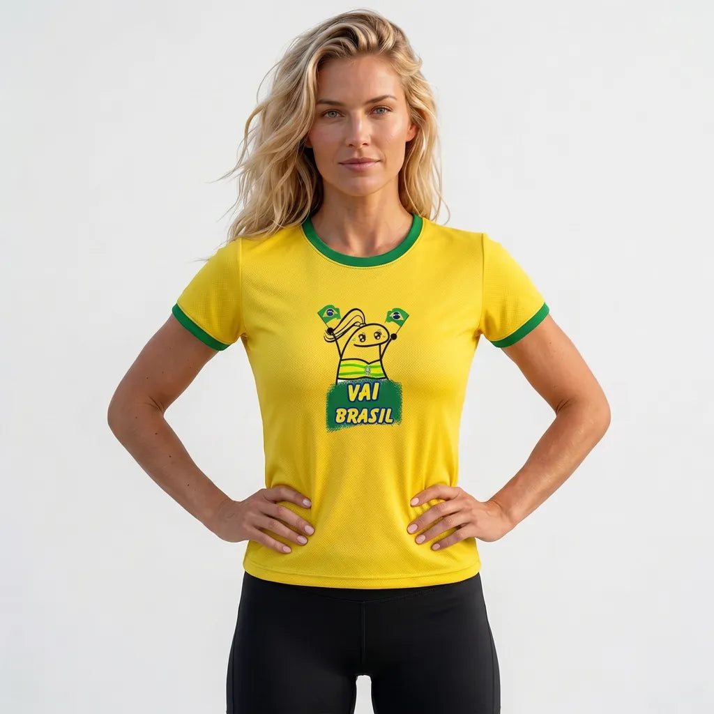 T-shirt Babylook VAI BRASIL ✦ Desenho Bandeiras Algodão | VAI DAR BRASIL