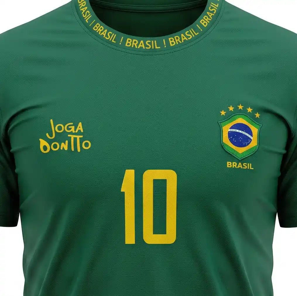 Vista camiseta masculina brasil faixa streetwear algodão verde azul amarelo — fit regular Copa 2026 VAI DAR BRASIL