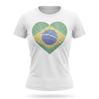 T-shirt feminina brasil coração bandeira strass brilhante branca — vista frontal — VAI DAR BRASIL Copa 2026