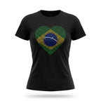 T-shirt feminina brasil coração bandeira strass brilhante preta — vista frontal — VAI DAR BRASIL Copa 2026