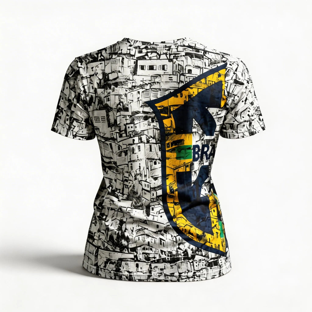 Vista traseira t-shirt brasil premium slim polielastano feminino VAI DAR BRASIL — modeladora Copa 2026