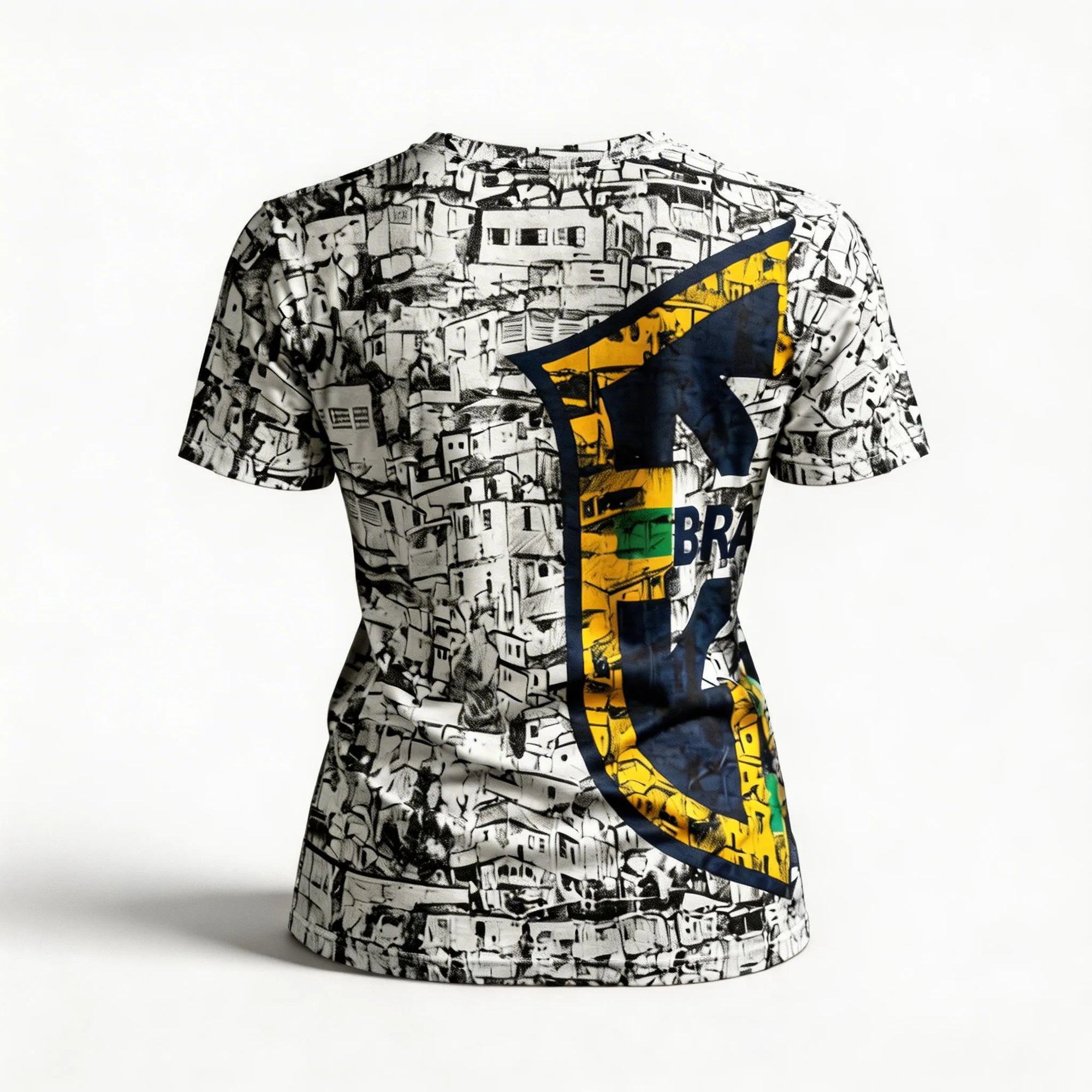 Vista traseira t-shirt brasil premium slim polielastano feminino VAI DAR BRASIL — modeladora Copa 2026