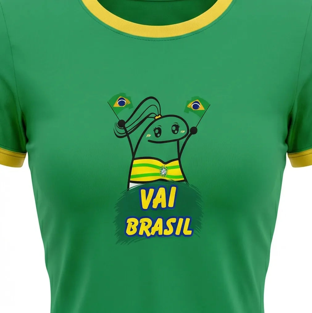 T-shirt Babylook VAI BRASIL ✦ Desenho Bandeiras Algodão | VAI DAR BRASIL