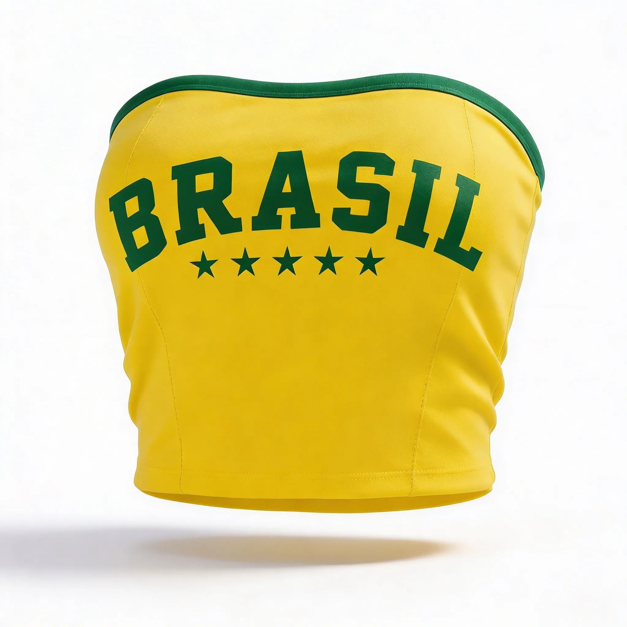 Top tomara que caia brasil canelado amarela com bandeira estilizada feminino — VAI DAR BRASIL Copa 2026