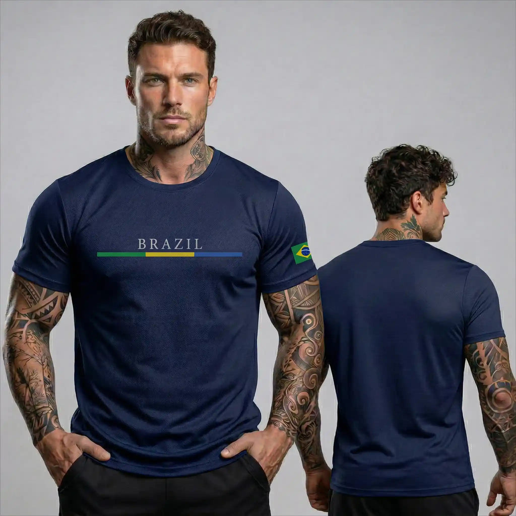 Homem vestindo camisa masculina brazil casual streetwear algodão azul marinho VAI DAR BRASIL — Copa 2026