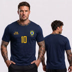 Camiseta masculina brasil faixa streetwear azul marinho brasão BRASIL frontal — vista frente — VAI DAR BRASIL Copa 2026