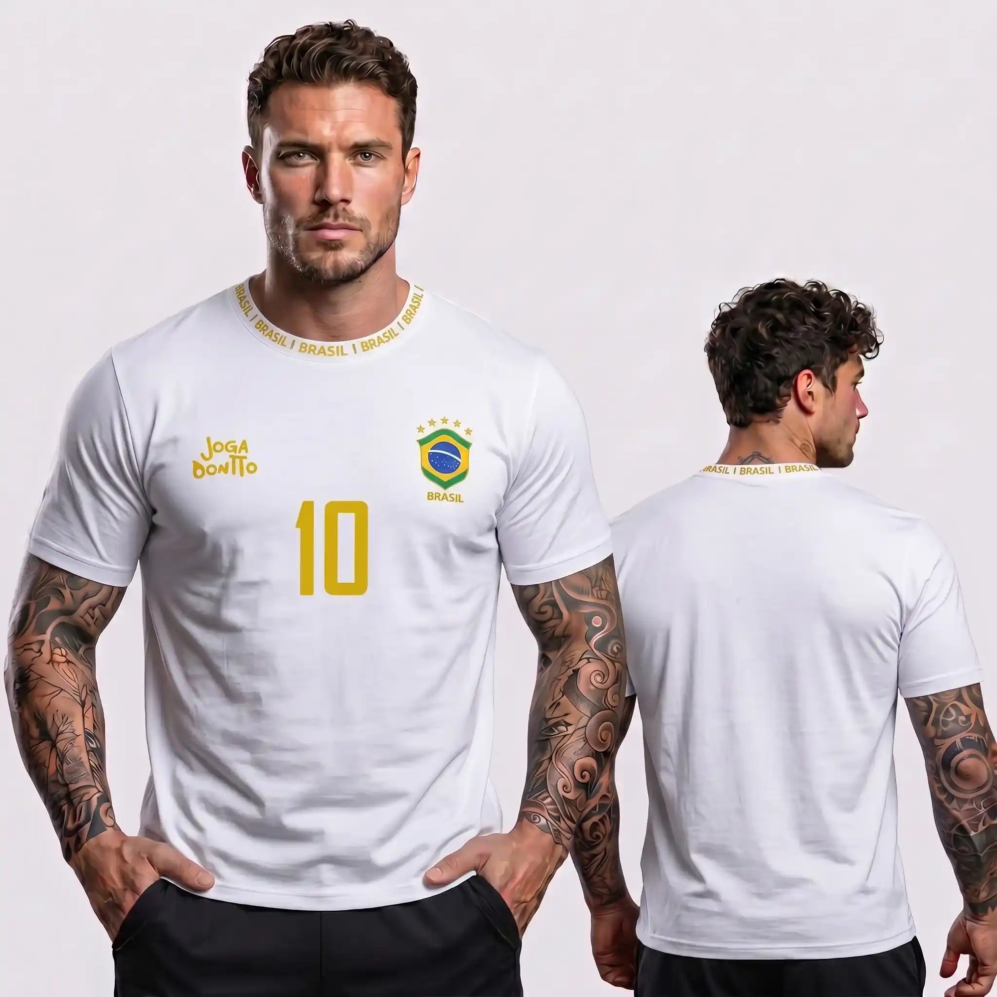 Camiseta masculina brasil faixa streetwear branca BRASIL frontal — vista frente — VAI DAR BRASIL Copa 2026